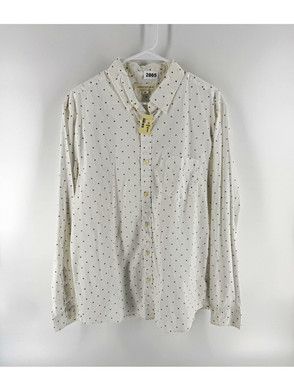 Aeropostale Mens L Long Sleeve Button Up Cotton Woven Geometric White Black